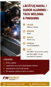 Locuri de muncă în Olanda 9 Lăcătuș naval / sudor aluminiu – tack welding & finishing
